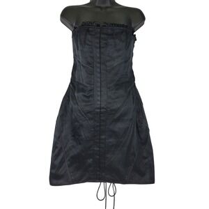 NWT Sheri Bodell Black Strapless Silk Corset Lace-Up Back Dress Vintage Medium